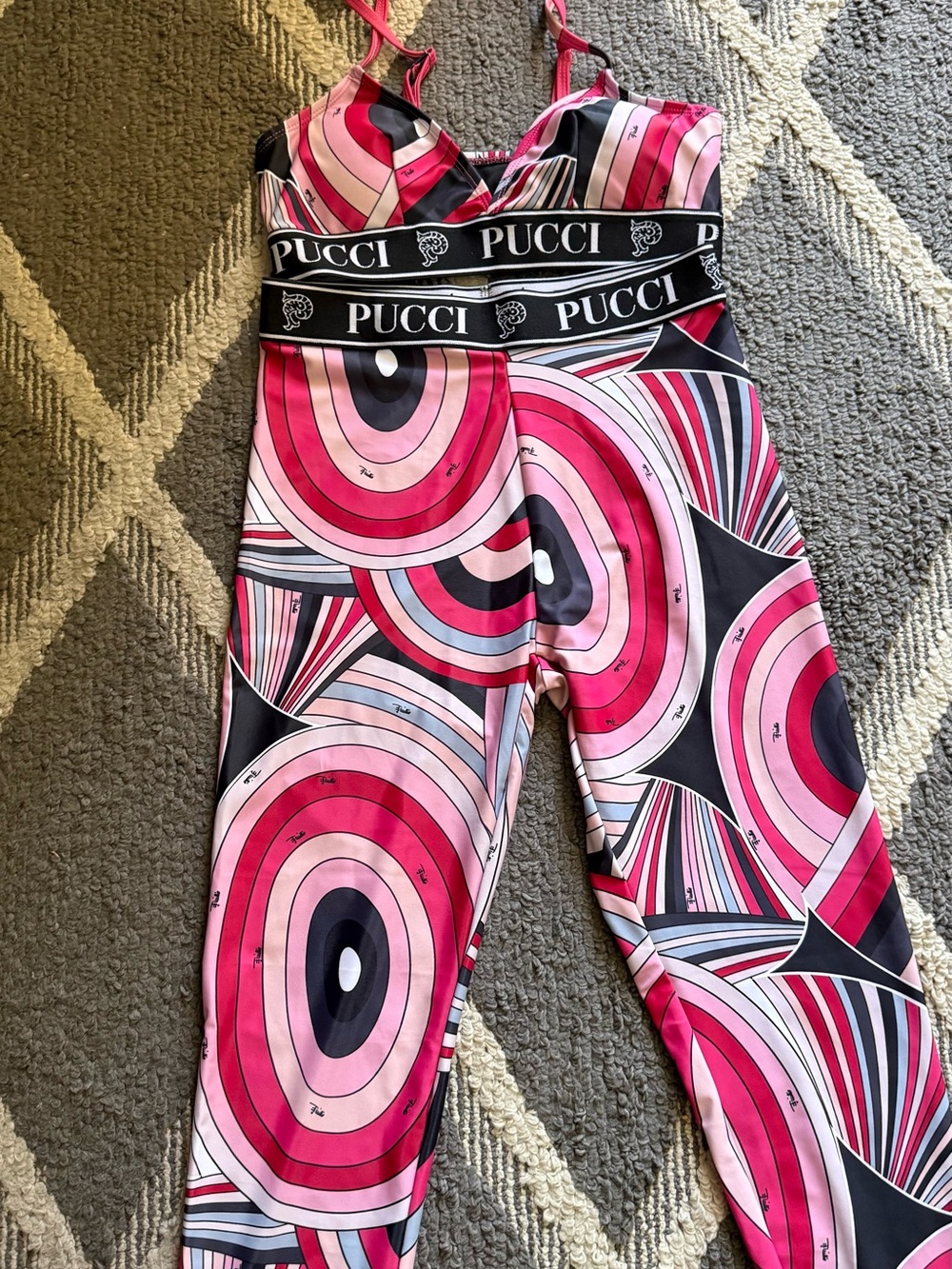 Emilio Pucci Pink Black Multicolor Graphic Print Jumpsuit with Branded Band